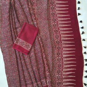 Ajrakh Modal Silk saree